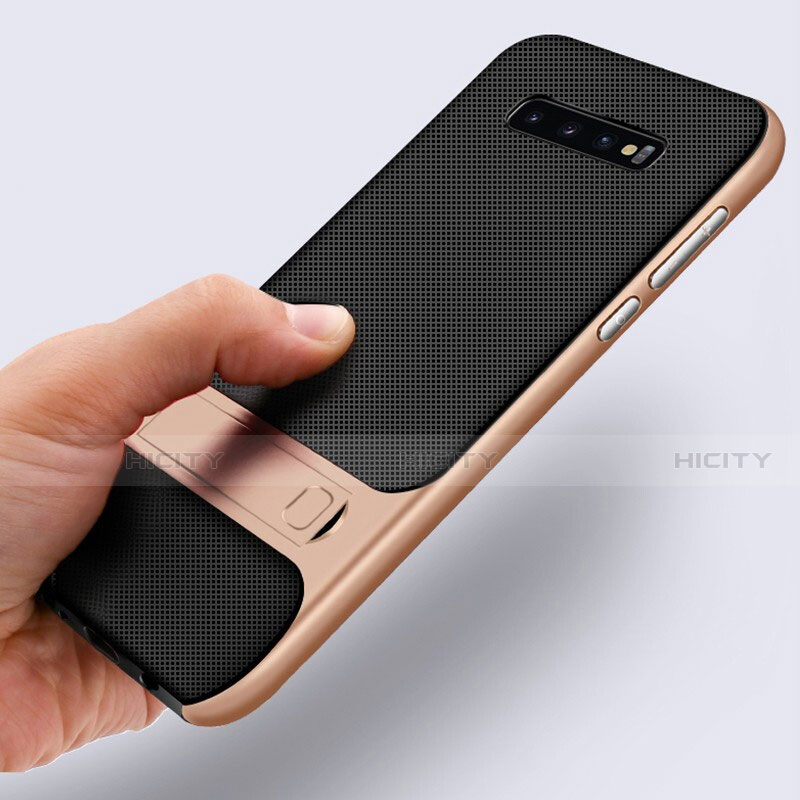 Coque Contour Silicone et Plastique Housse Etui Mat avec Support R01 pour Samsung Galaxy S10 Plus