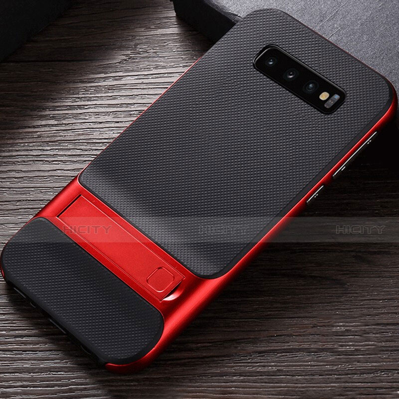 Coque Contour Silicone et Plastique Housse Etui Mat avec Support R01 pour Samsung Galaxy S10 Plus Rouge Plus