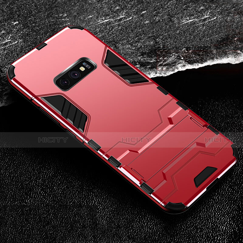 Coque Contour Silicone et Plastique Housse Etui Mat avec Support R01 pour Samsung Galaxy S10e Rouge Plus