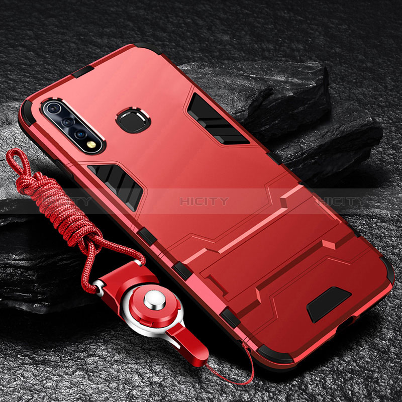 Coque Contour Silicone et Plastique Housse Etui Mat avec Support R01 pour Vivo Y5s Rouge Plus