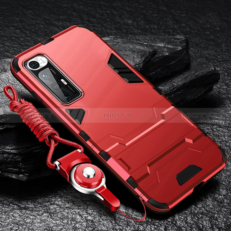 Coque Contour Silicone et Plastique Housse Etui Mat avec Support R01 pour Xiaomi Mi 10S 5G Rouge Plus