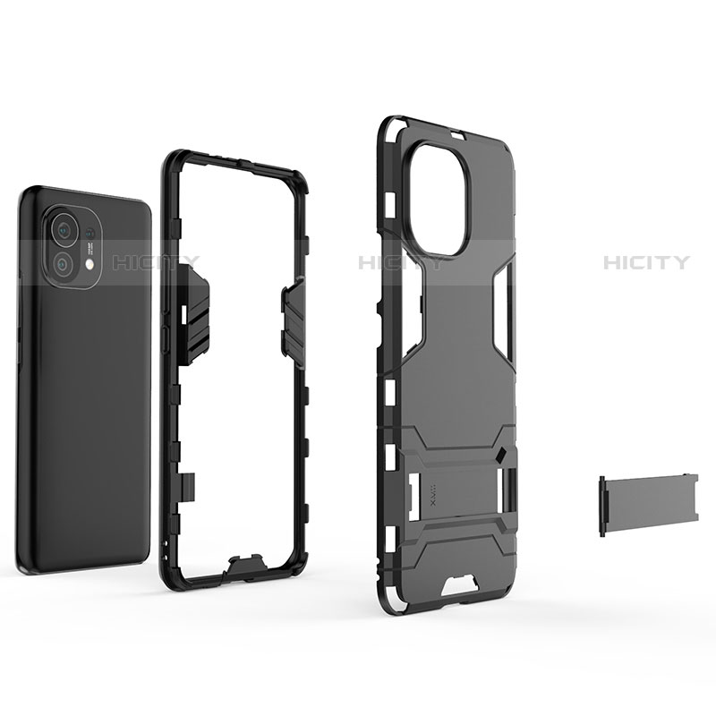 Coque Contour Silicone et Plastique Housse Etui Mat avec Support R01 pour Xiaomi Mi 11 5G Plus