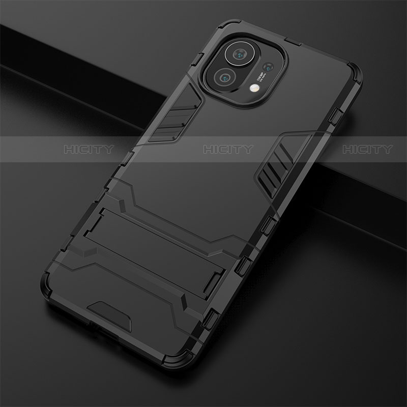 Coque Contour Silicone et Plastique Housse Etui Mat avec Support R01 pour Xiaomi Mi 11 Lite 4G Plus