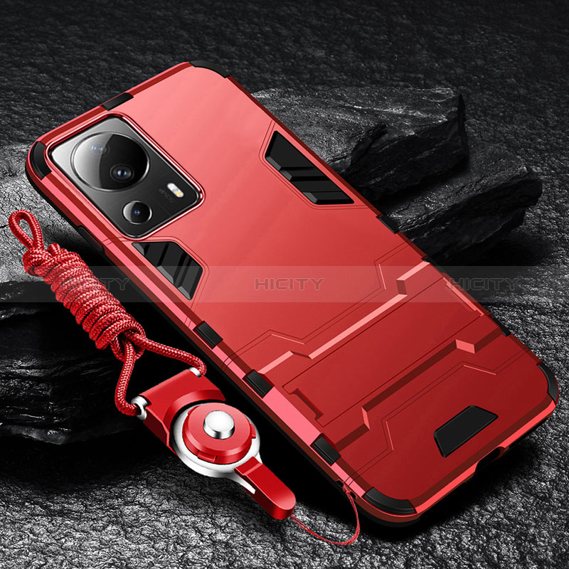 Coque Contour Silicone et Plastique Housse Etui Mat avec Support R01 pour Xiaomi Mi 12 Lite NE 5G Rouge Plus