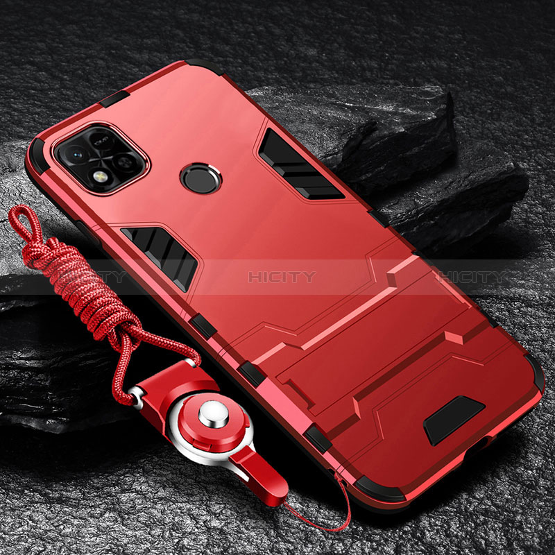 Coque Contour Silicone et Plastique Housse Etui Mat avec Support R01 pour Xiaomi POCO C3 Rouge Plus