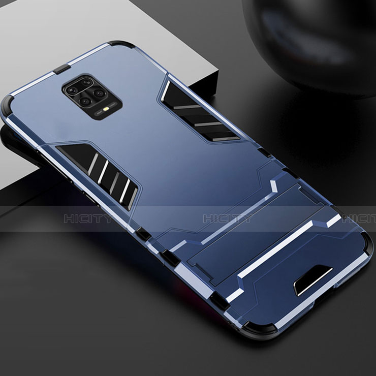 Coque Contour Silicone et Plastique Housse Etui Mat avec Support R01 pour Xiaomi Poco M2 Pro Bleu Plus