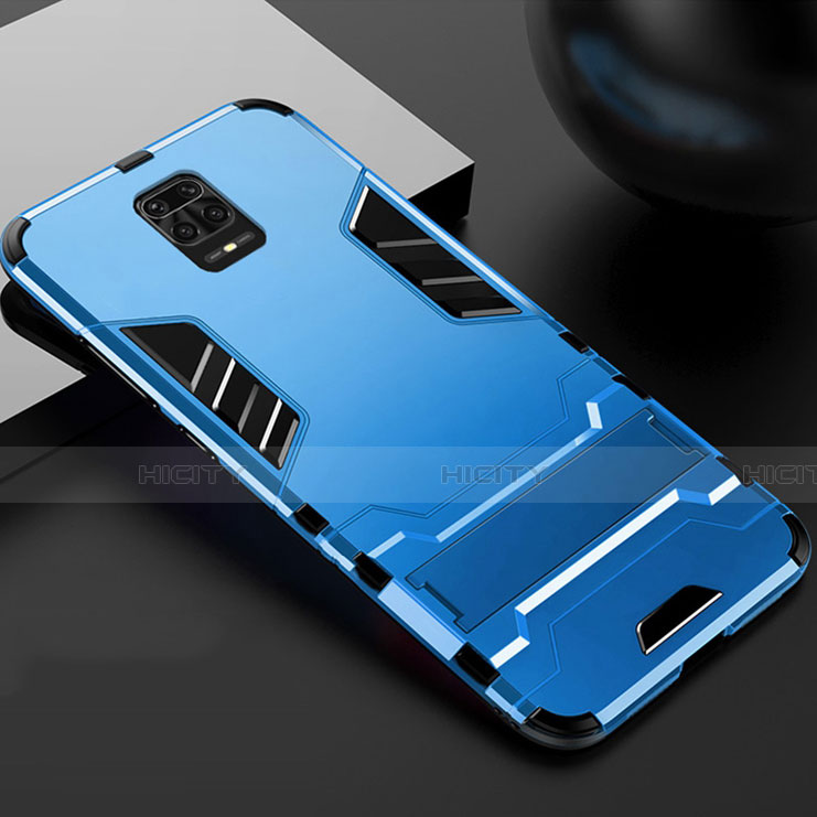 Coque Contour Silicone et Plastique Housse Etui Mat avec Support R01 pour Xiaomi Poco M2 Pro Bleu Ciel Plus