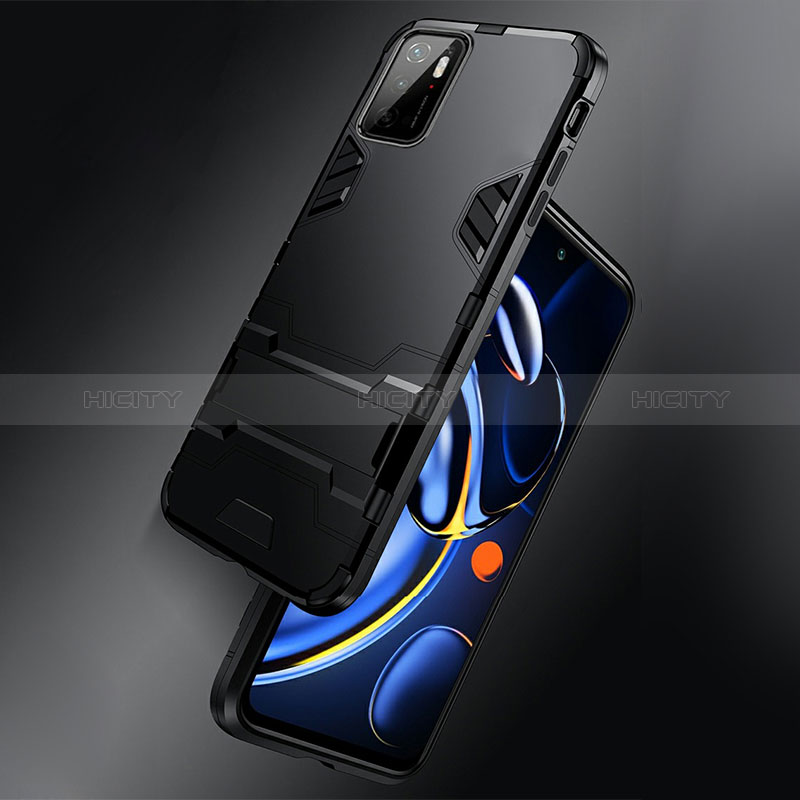 Coque Contour Silicone et Plastique Housse Etui Mat avec Support R01 pour Xiaomi POCO M3 Pro 5G Plus