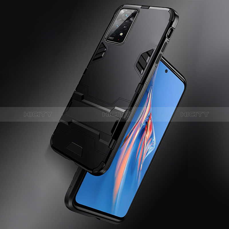 Coque Contour Silicone et Plastique Housse Etui Mat avec Support R01 pour Xiaomi Poco X4 Pro 5G Plus