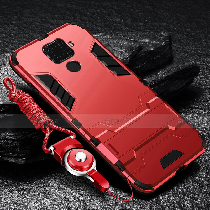 Coque Contour Silicone et Plastique Housse Etui Mat avec Support R01 pour Xiaomi Redmi 10X 4G Rouge Plus