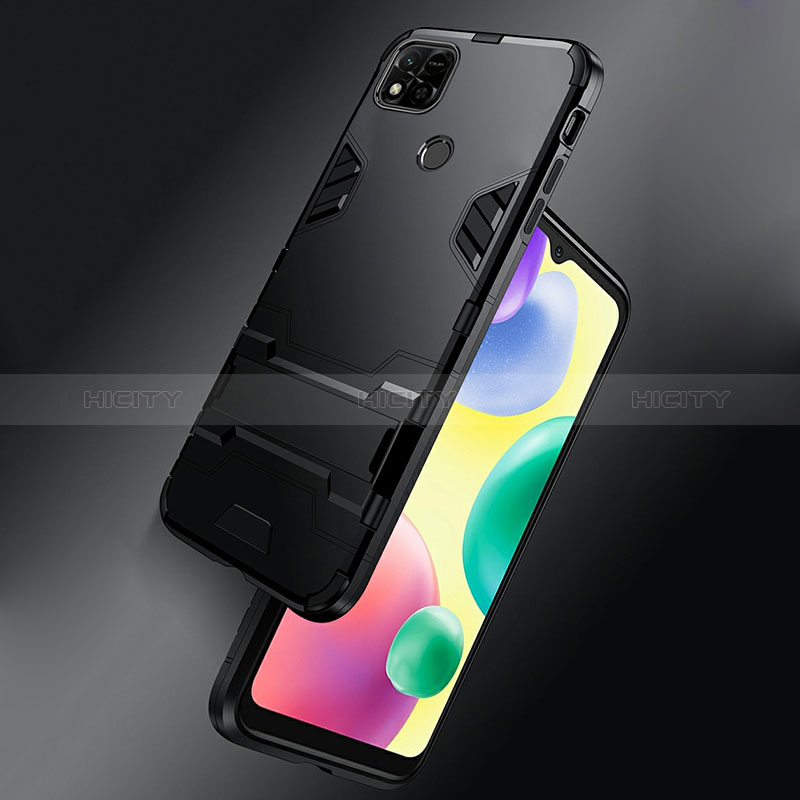 Coque Contour Silicone et Plastique Housse Etui Mat avec Support R01 pour Xiaomi Redmi 9C NFC Plus