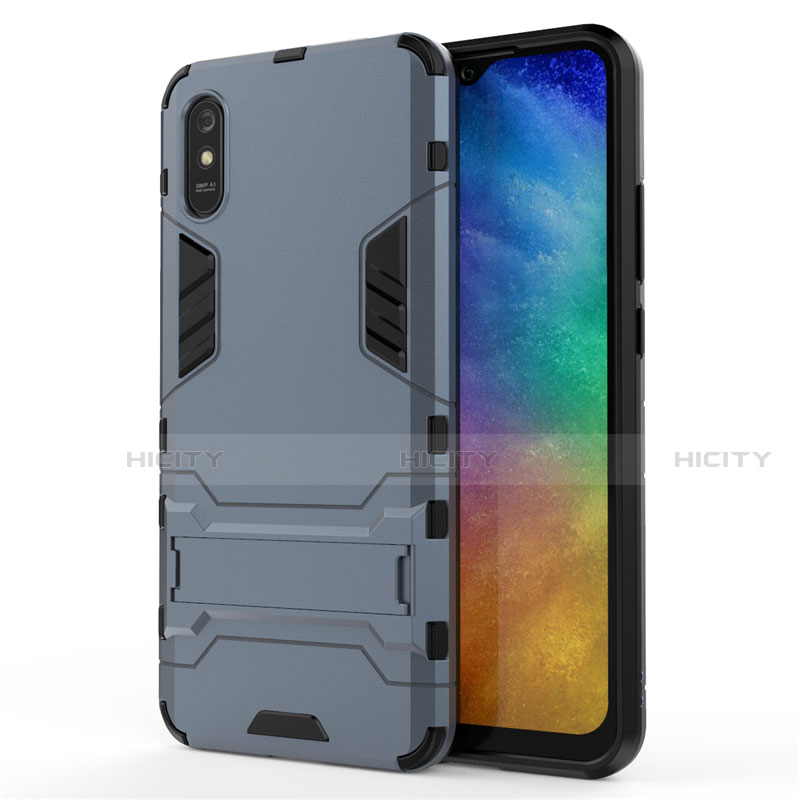 Coque Contour Silicone et Plastique Housse Etui Mat avec Support R01 pour Xiaomi Redmi 9i Bleu Plus