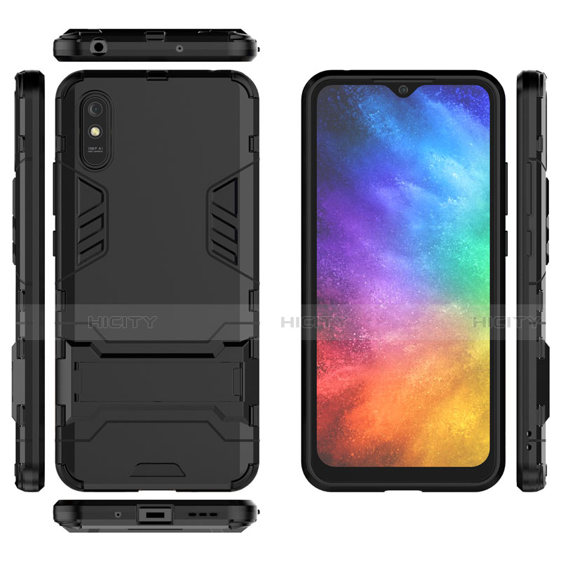 Coque Contour Silicone et Plastique Housse Etui Mat avec Support R01 pour Xiaomi Redmi 9i Plus