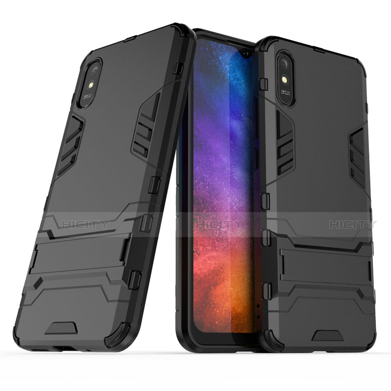 Coque Contour Silicone et Plastique Housse Etui Mat avec Support R01 pour Xiaomi Redmi 9i Plus