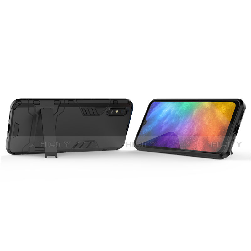 Coque Contour Silicone et Plastique Housse Etui Mat avec Support R01 pour Xiaomi Redmi 9i Plus