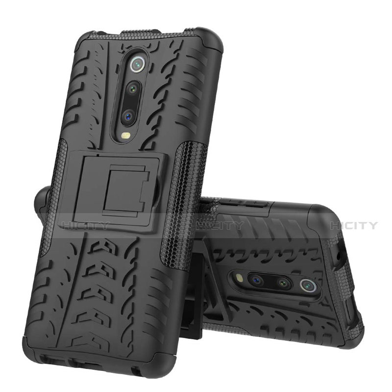 Coque Contour Silicone et Plastique Housse Etui Mat avec Support R01 pour Xiaomi Redmi K20 Noir Plus