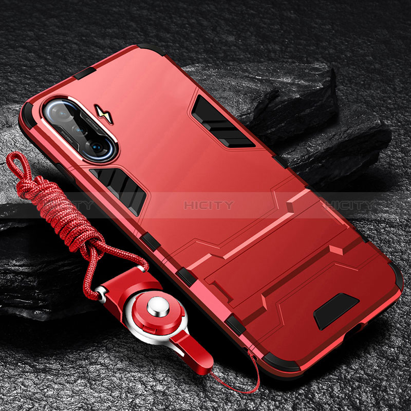 Coque Contour Silicone et Plastique Housse Etui Mat avec Support R01 pour Xiaomi Redmi K40 Gaming 5G Rouge Plus