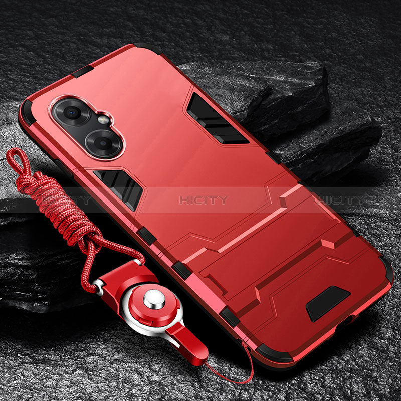 Coque Contour Silicone et Plastique Housse Etui Mat avec Support R01 pour Xiaomi Redmi Note 11R 5G Rouge Plus