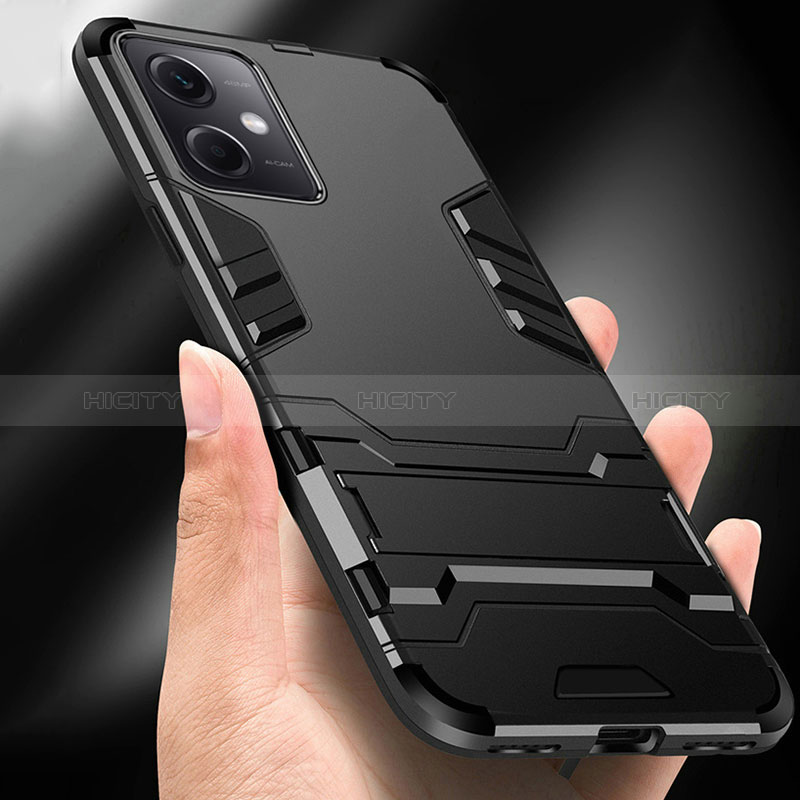 Coque Contour Silicone et Plastique Housse Etui Mat avec Support R01 pour Xiaomi Redmi Note 12R Pro 5G Plus