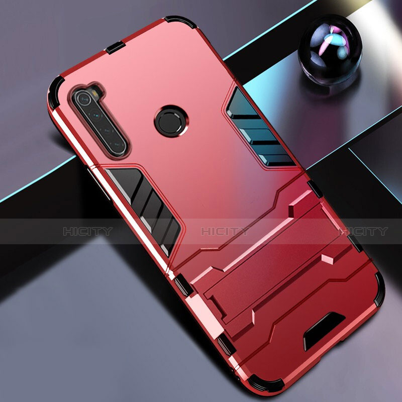 Coque Contour Silicone et Plastique Housse Etui Mat avec Support R01 pour Xiaomi Redmi Note 8T Rouge Plus
