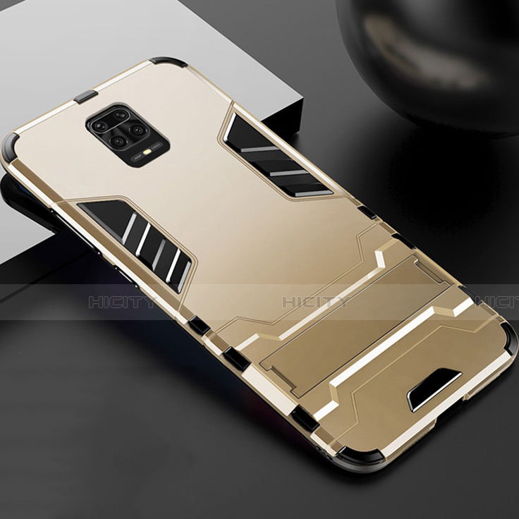 Coque Contour Silicone et Plastique Housse Etui Mat avec Support R01 pour Xiaomi Redmi Note 9 Pro Max Or Plus