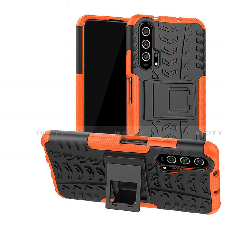 Coque Contour Silicone et Plastique Housse Etui Mat avec Support R02 pour Huawei Honor 20 Pro Orange Plus