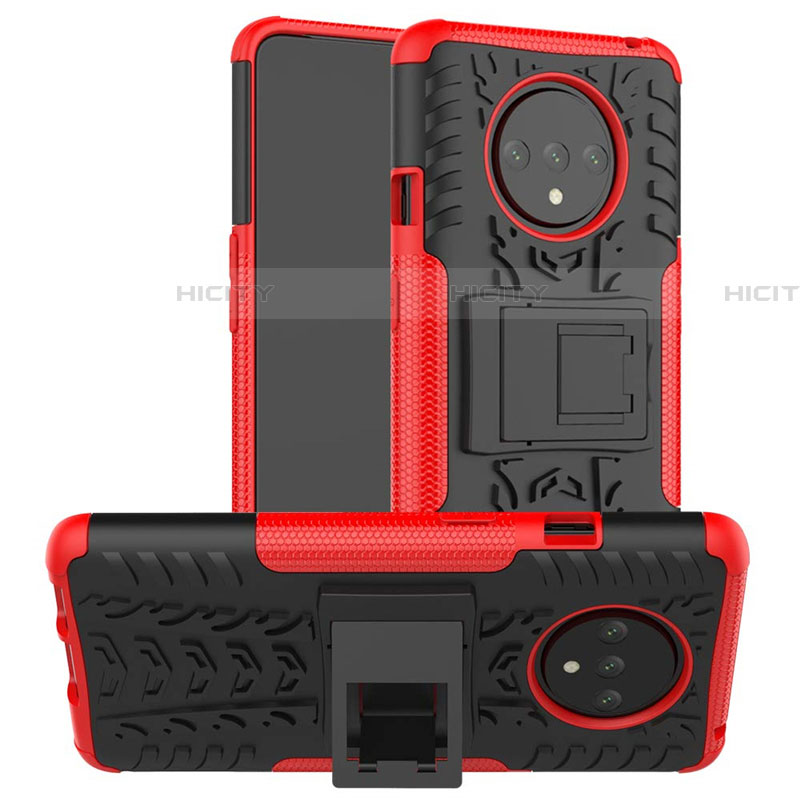 Coque Contour Silicone et Plastique Housse Etui Mat avec Support R02 pour OnePlus 7T Rouge Plus