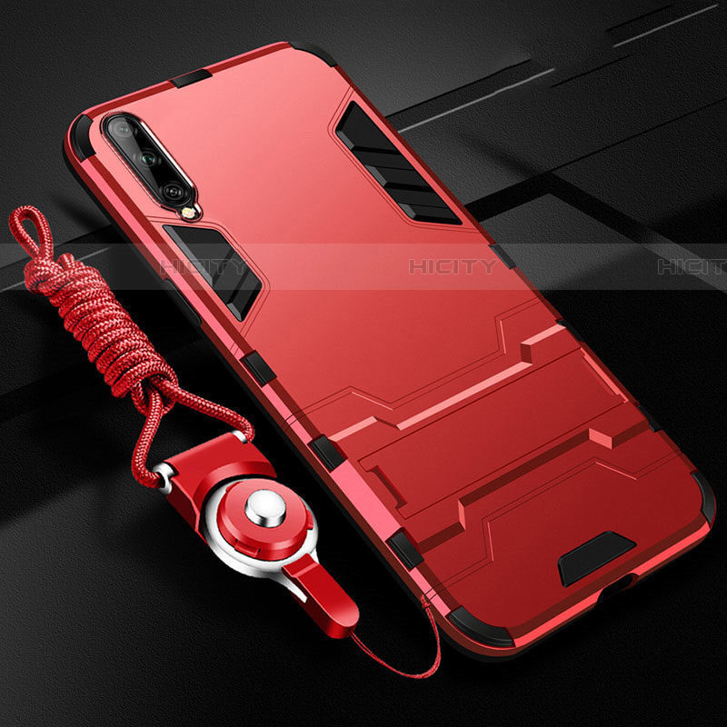 Coque Contour Silicone et Plastique Housse Etui Mat avec Support R02 pour Samsung Galaxy A70 Rouge Plus