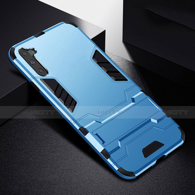 Coque Contour Silicone et Plastique Housse Etui Mat avec Support R02 pour Samsung Galaxy Note 10 5G Bleu Ciel Plus