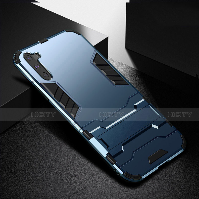 Coque Contour Silicone et Plastique Housse Etui Mat avec Support R02 pour Samsung Galaxy Note 10 Bleu Plus