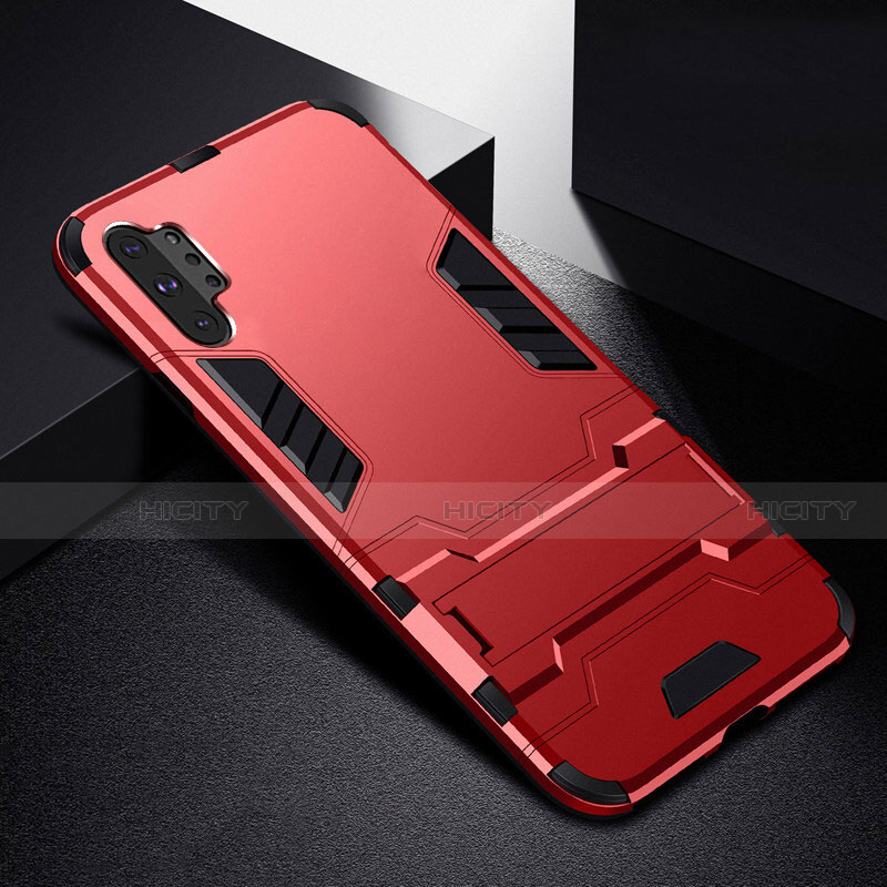 Coque Contour Silicone et Plastique Housse Etui Mat avec Support R02 pour Samsung Galaxy Note 10 Plus 5G Rouge Plus