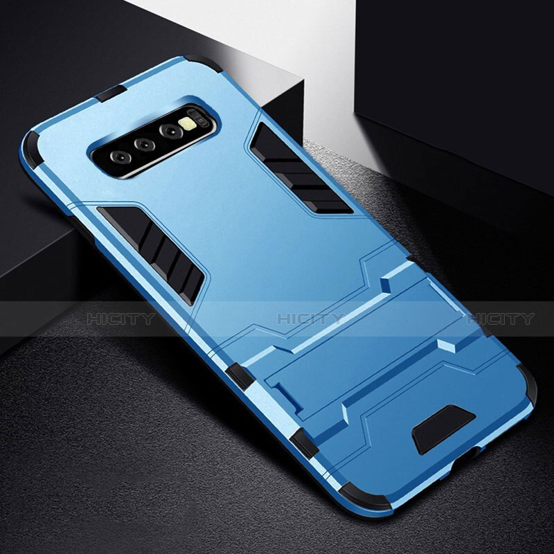 Coque Contour Silicone et Plastique Housse Etui Mat avec Support R02 pour Samsung Galaxy S10 5G Bleu Plus