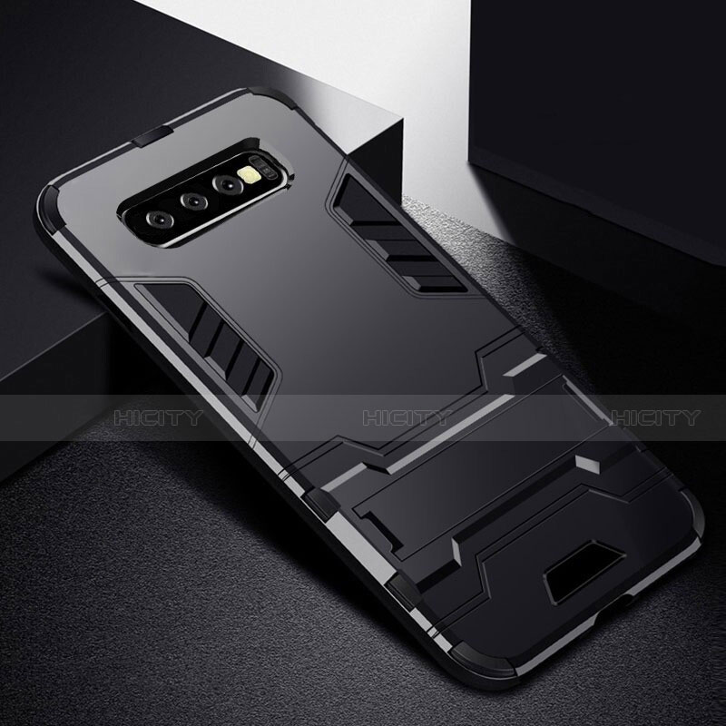 Coque Contour Silicone et Plastique Housse Etui Mat avec Support R02 pour Samsung Galaxy S10 5G Noir Plus