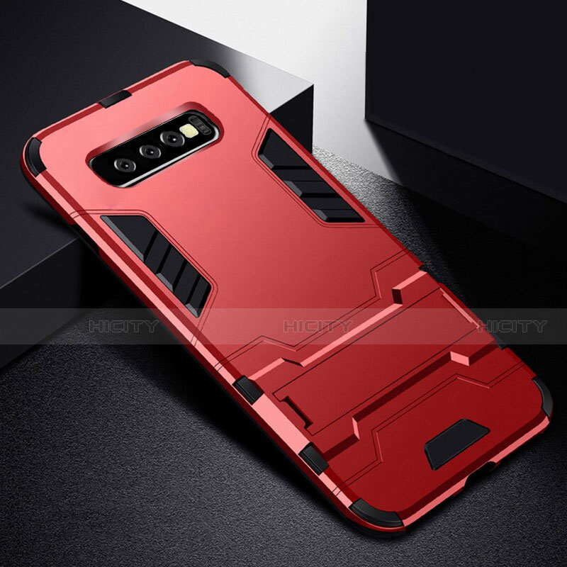 Coque Contour Silicone et Plastique Housse Etui Mat avec Support R02 pour Samsung Galaxy S10 5G Rouge Plus