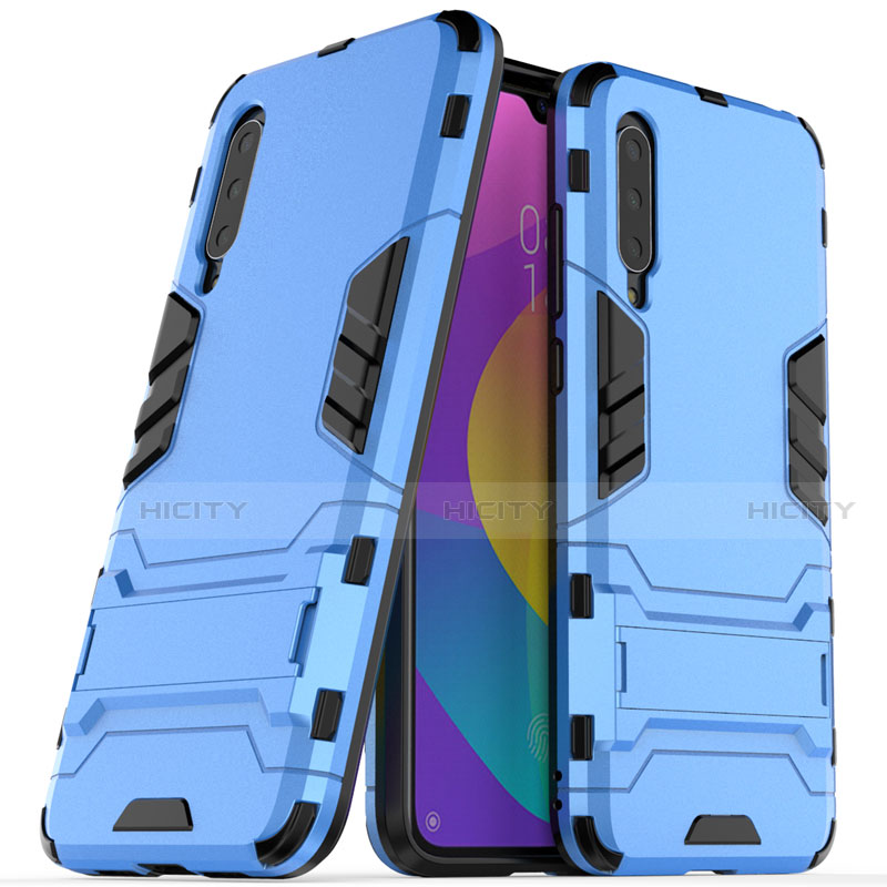 Coque Contour Silicone et Plastique Housse Etui Mat avec Support R02 pour Xiaomi Mi A3 Bleu Ciel Plus