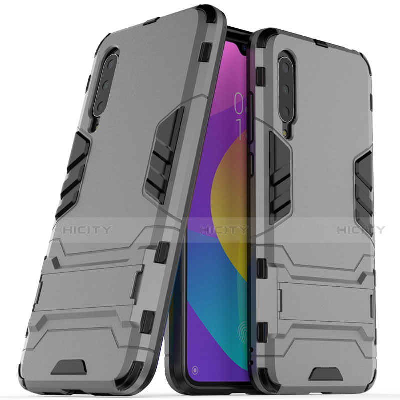 Coque Contour Silicone et Plastique Housse Etui Mat avec Support R02 pour Xiaomi Mi A3 Gris Plus