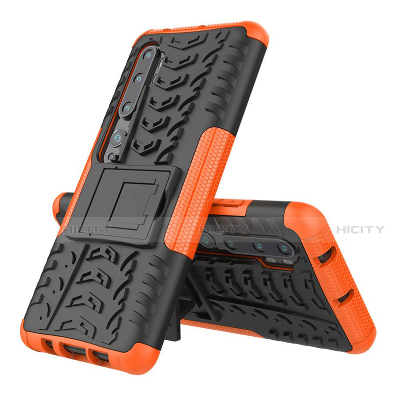 Coque Contour Silicone et Plastique Housse Etui Mat avec Support R02 pour Xiaomi Mi Note 10 Orange Plus