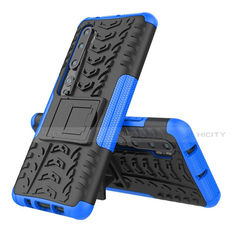 Coque Contour Silicone et Plastique Housse Etui Mat avec Support R02 pour Xiaomi Mi Note 10 Pro Bleu Plus