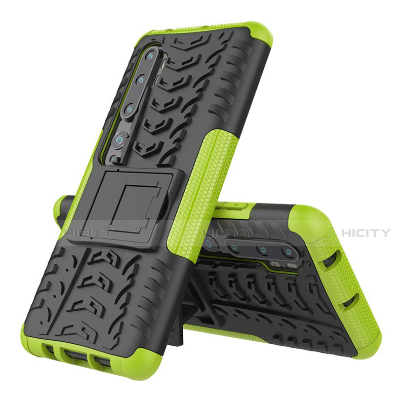 Coque Contour Silicone et Plastique Housse Etui Mat avec Support R02 pour Xiaomi Mi Note 10 Pro Vert Plus