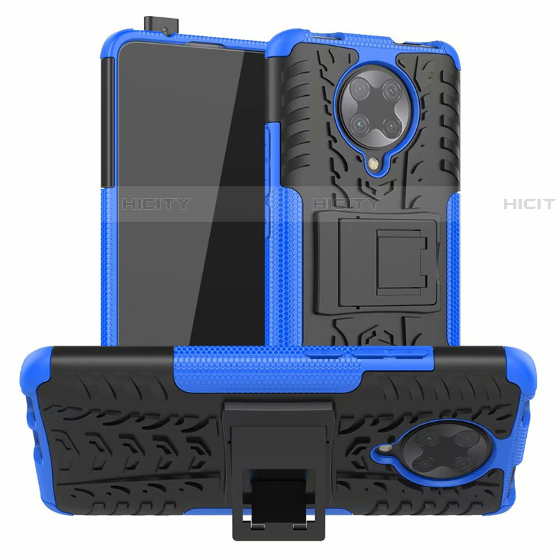 Coque Contour Silicone et Plastique Housse Etui Mat avec Support R02 pour Xiaomi Poco F2 Pro Bleu Plus