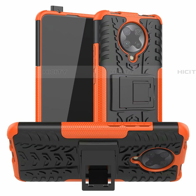 Coque Contour Silicone et Plastique Housse Etui Mat avec Support R02 pour Xiaomi Poco F2 Pro Orange Plus