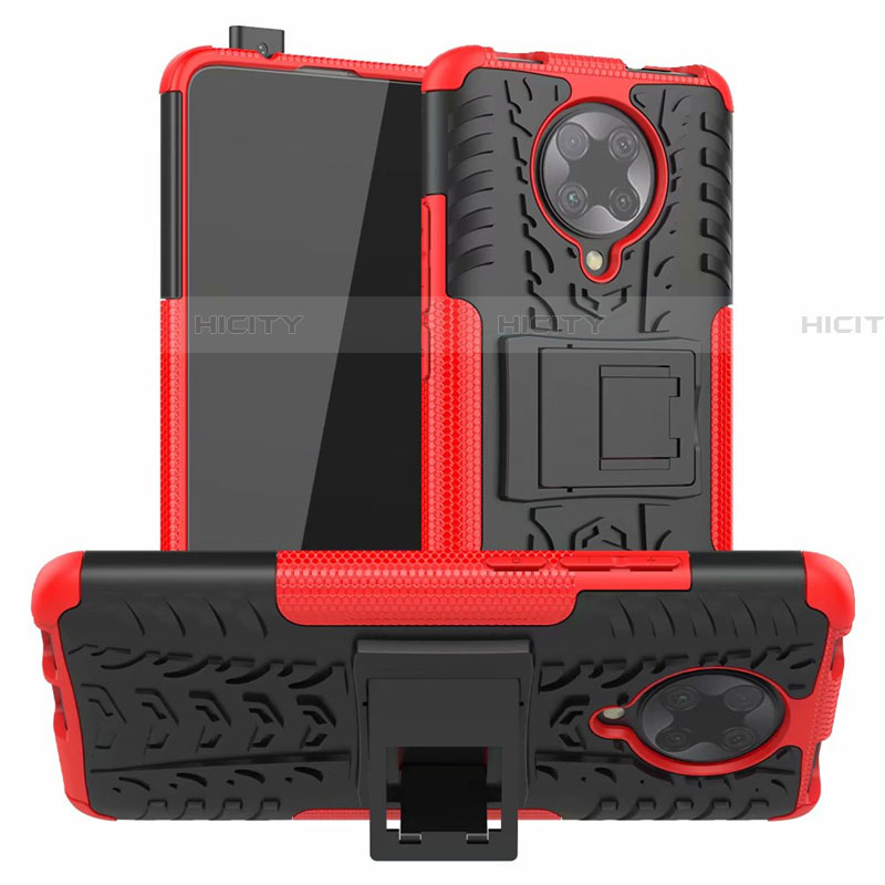 Coque Contour Silicone et Plastique Housse Etui Mat avec Support R02 pour Xiaomi Poco F2 Pro Rouge Plus