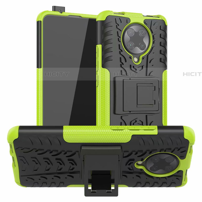 Coque Contour Silicone et Plastique Housse Etui Mat avec Support R02 pour Xiaomi Poco F2 Pro Vert Plus