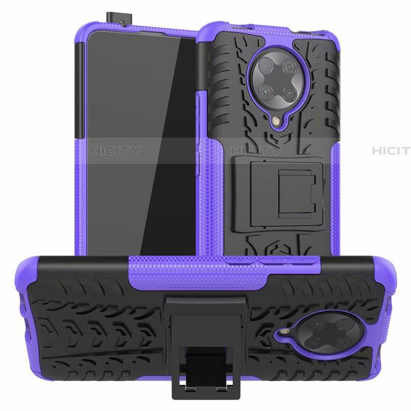 Coque Contour Silicone et Plastique Housse Etui Mat avec Support R02 pour Xiaomi Poco F2 Pro Violet Plus