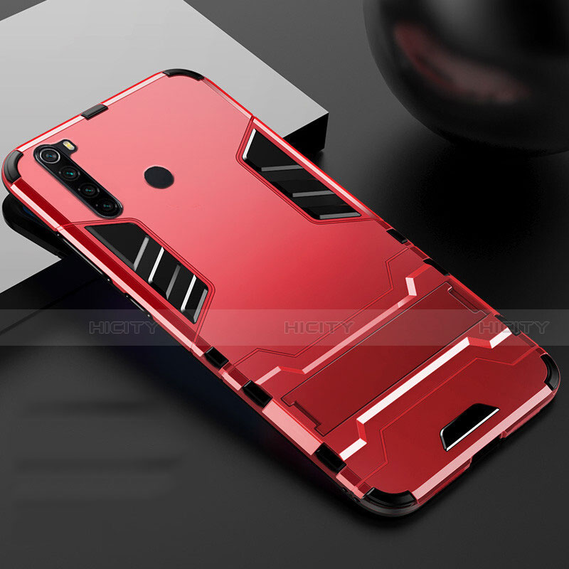 Coque Contour Silicone et Plastique Housse Etui Mat avec Support R02 pour Xiaomi Redmi Note 8 Rouge Plus