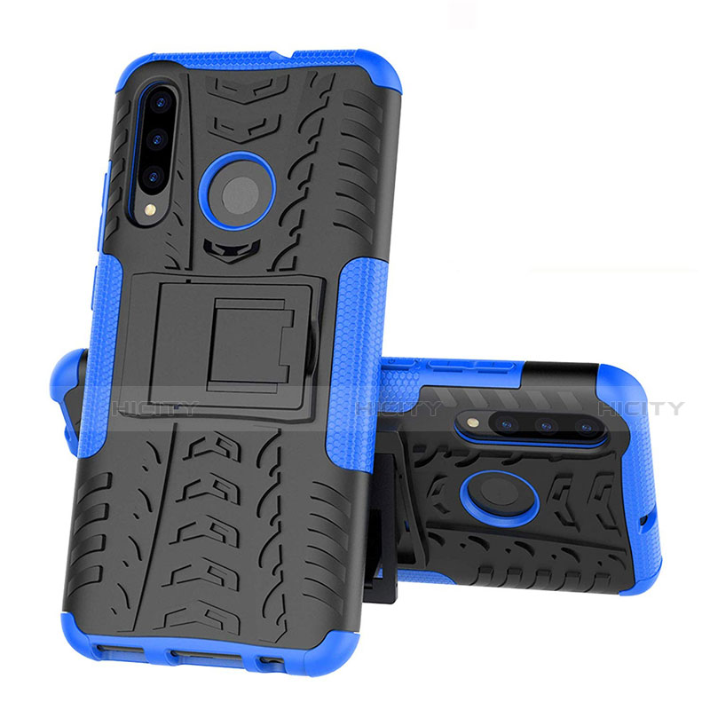 Coque Contour Silicone et Plastique Housse Etui Mat avec Support R03 pour Huawei Honor 10i Bleu Plus