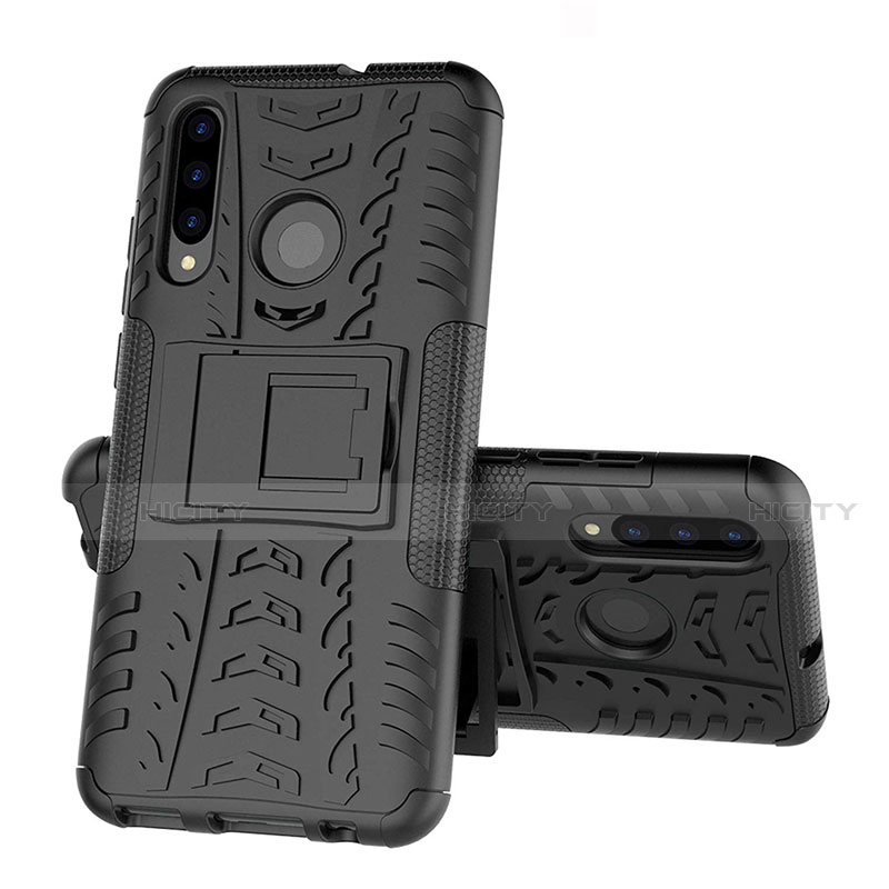 Coque Contour Silicone et Plastique Housse Etui Mat avec Support R03 pour Huawei Honor 10i Noir Plus