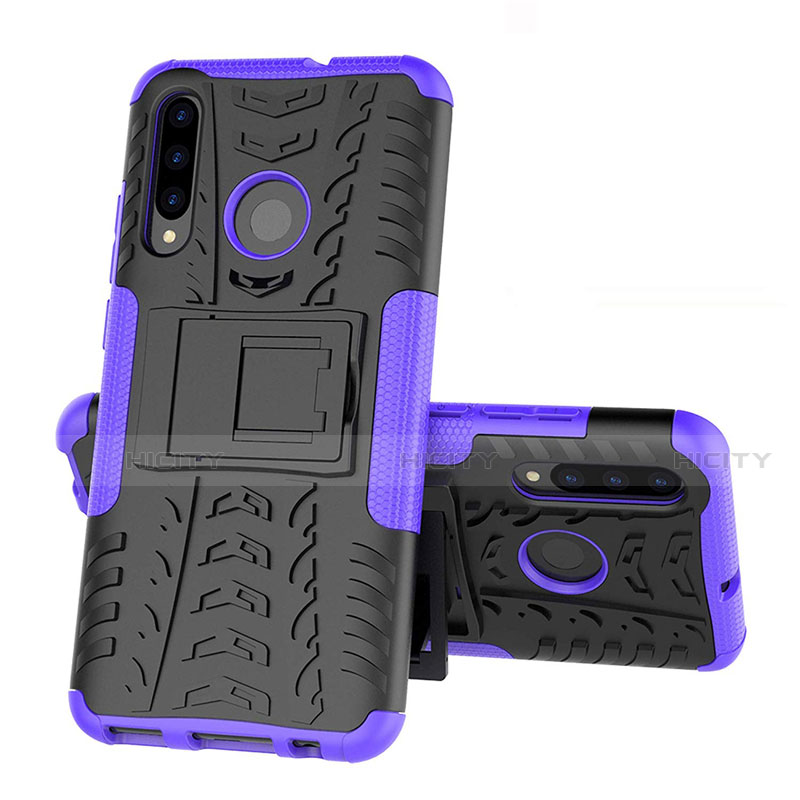 Coque Contour Silicone et Plastique Housse Etui Mat avec Support R03 pour Huawei Honor 20 Lite Violet Plus