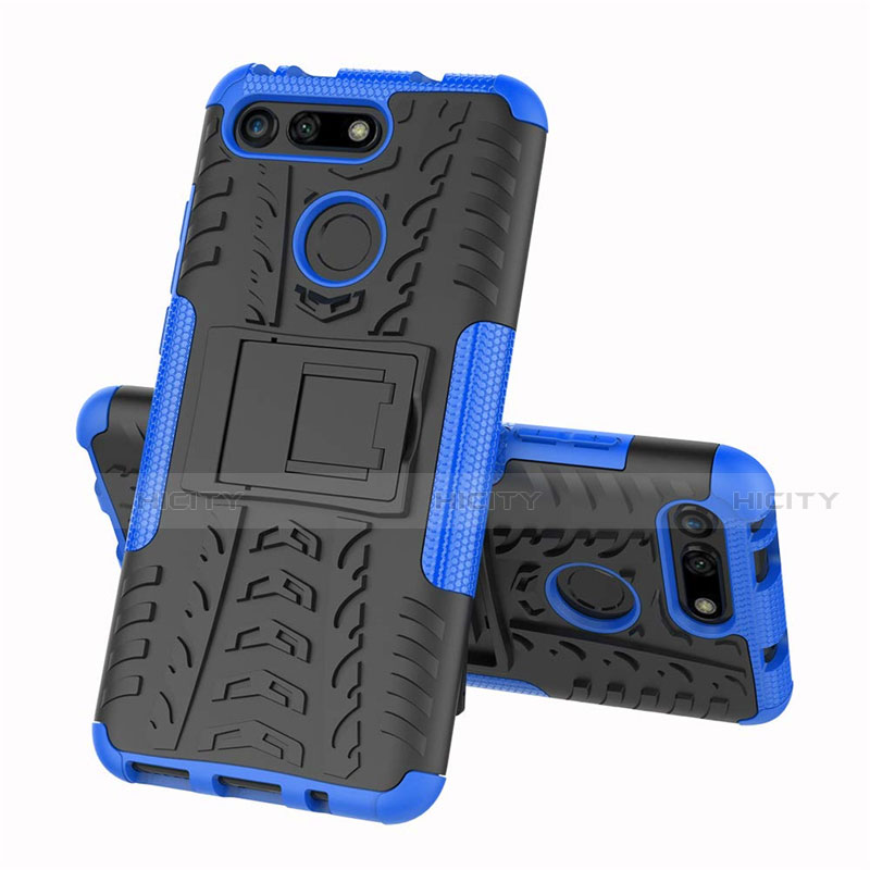 Coque Contour Silicone et Plastique Housse Etui Mat avec Support R03 pour Huawei Honor V20 Bleu Plus