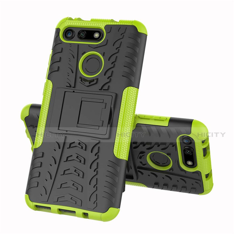 Coque Contour Silicone et Plastique Housse Etui Mat avec Support R03 pour Huawei Honor V20 Vert Plus